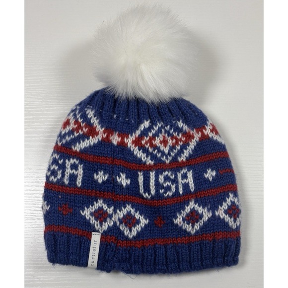 Turtle Fur Accessories - Turtle Fur USA Knit Fleece Lined Winter Pom Beanie Cap Red White Blue